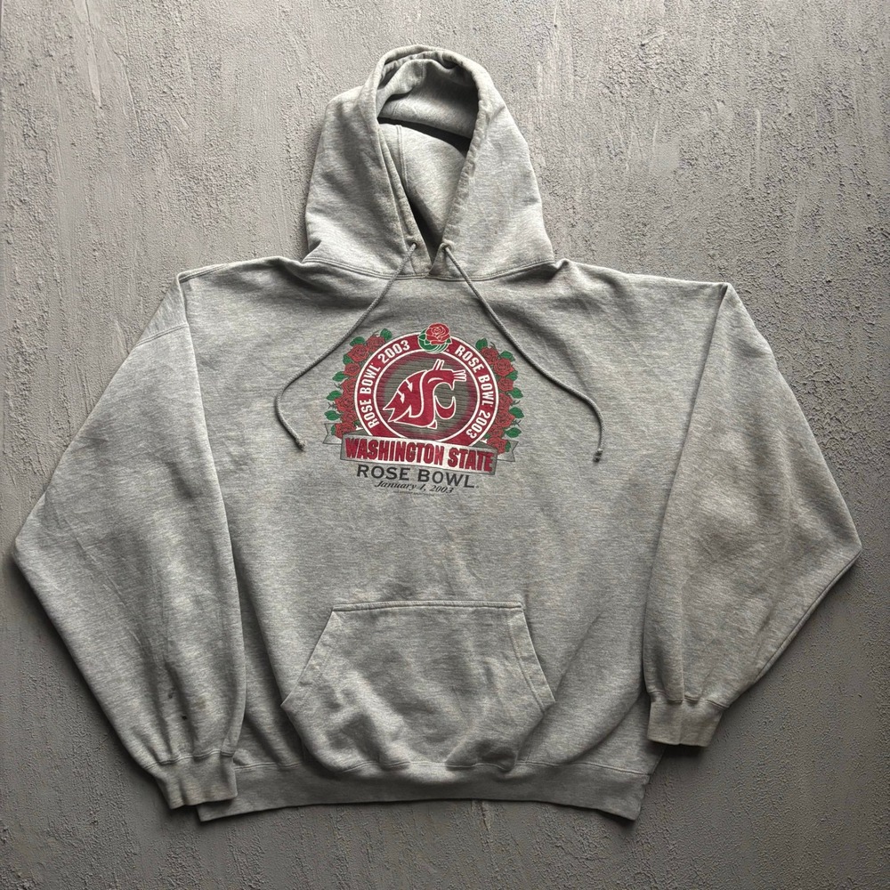 Vintage 2003 Rose Bowl Washington State Hoodie Mens XXL Gray 2000s Alstyle